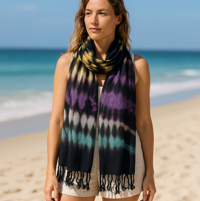 Handgefärbtes XL-Tuch Multi Stripes – Schal, Stola & Pareo aus Java