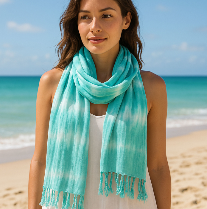 Handgefärbtes XL-Tuch Teal – Schal, Stola & Pareo aus Java