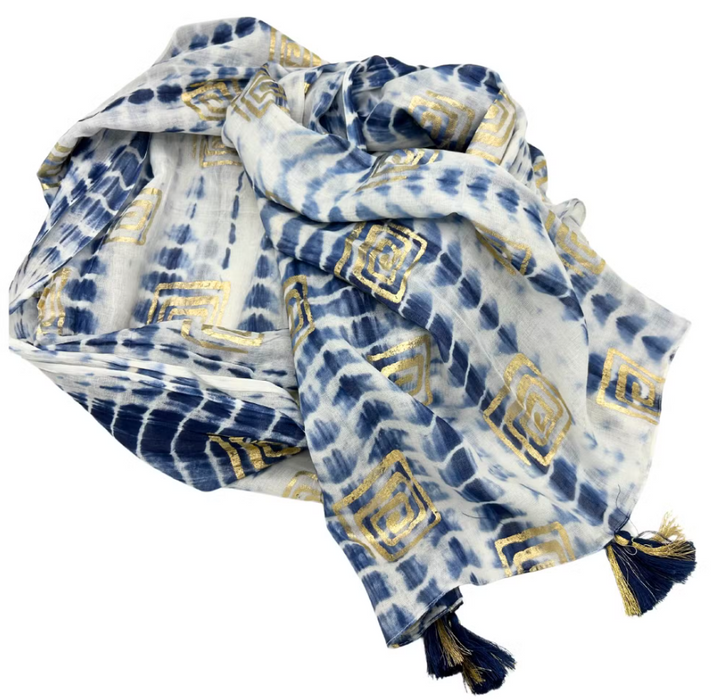 Nomad Sari Pareo – Blaues Batikmuster & Blockprint | Handbemalt aus Indien