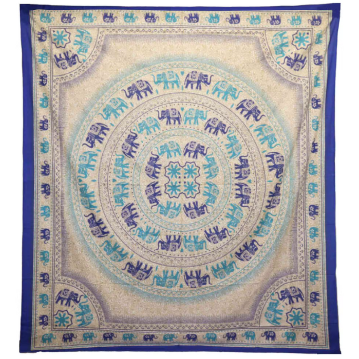 Elefanten Mandala Wandtuch – Ocean Blue