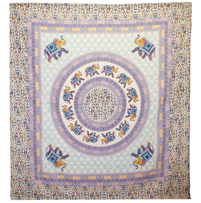 Elefanten Mandala Wandtuch – Turquoise Blue