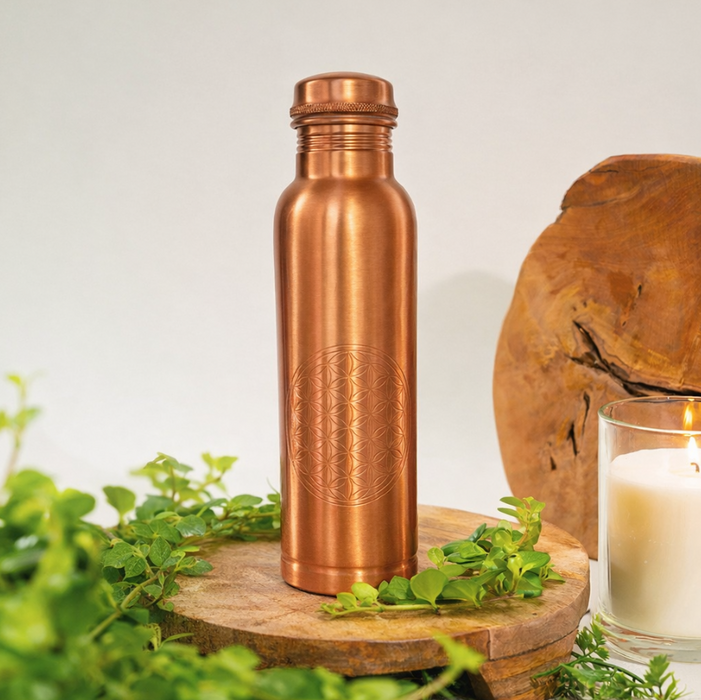 Kupferflasche Flower of Life – 1 Liter | schwere 340 g Ausführung