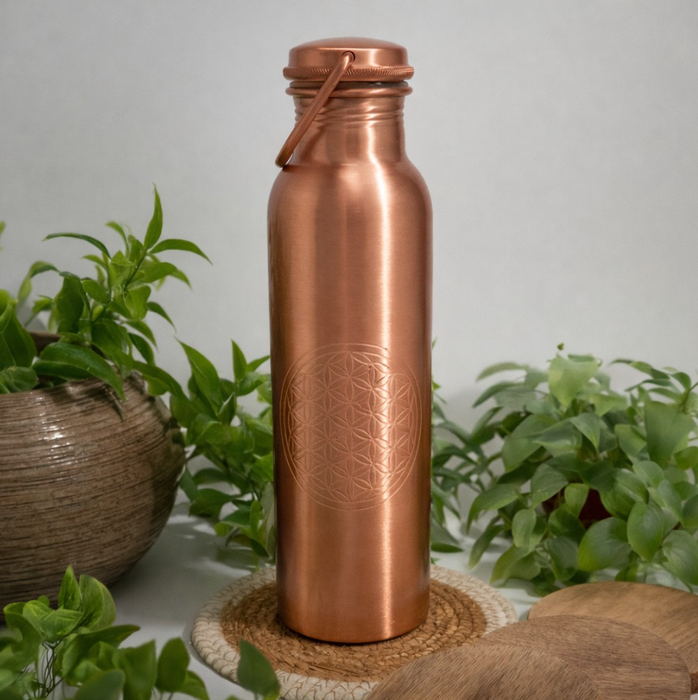 Kupferflasche Flower of Life mit Tragegriff – 950 ml | schwere Ausführung
