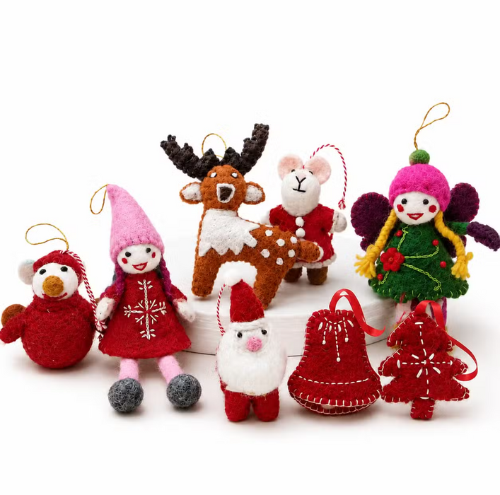 Weihnachtsfiguren aus Filz – handgefertigt in Nepal (einzeln)