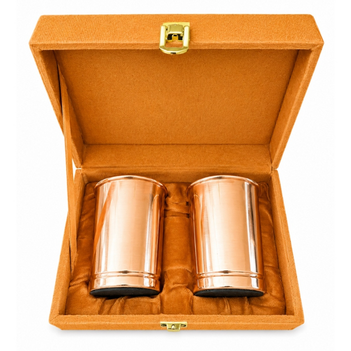 Kupferbecher Set 2er glatt 300 ml – aus reinem Kupfer mit Samt-Geschenkbox
