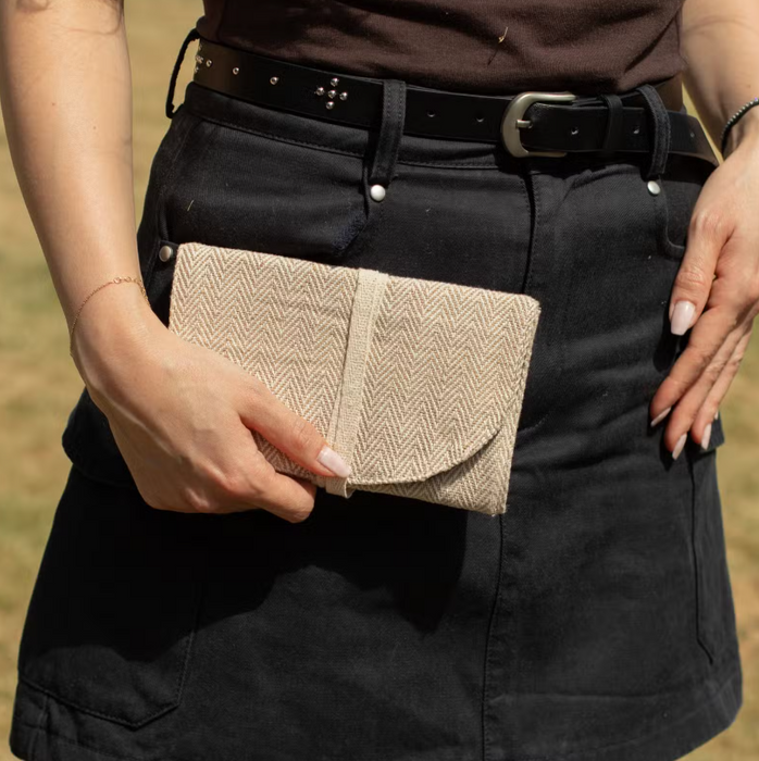 Wickeltäschchen aus Hanf & Baumwolle natur – handliches Täschchen für unterwegs