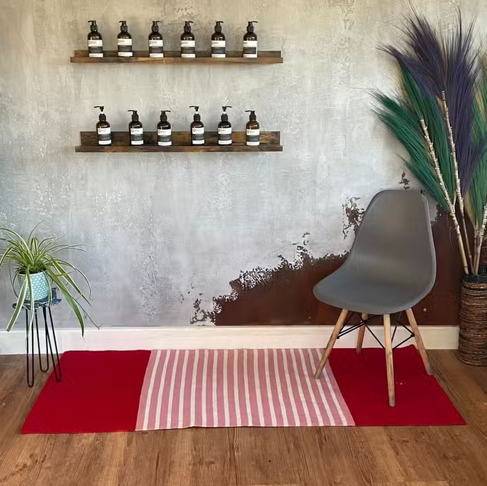 Baumwollteppich Rot & Pink – Handgewebter Läufer aus 100 % Baumwolle