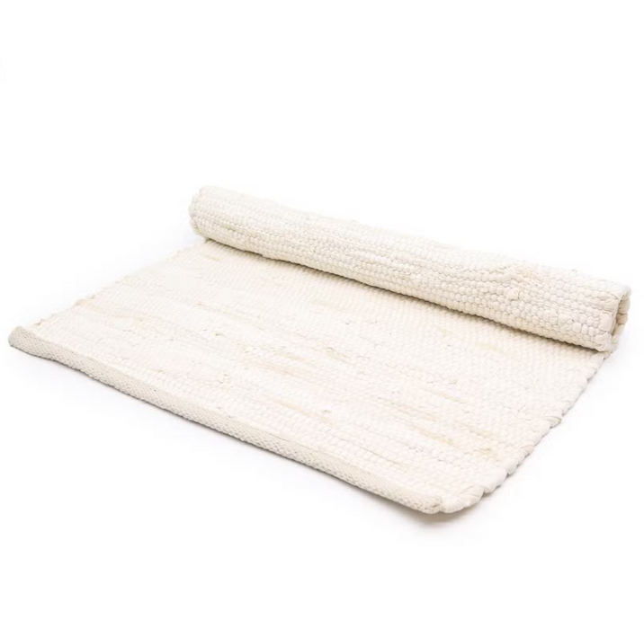 Baumwollteppich Creme 90 × 150 cm – Handgewebter Teppich aus Baumwolle