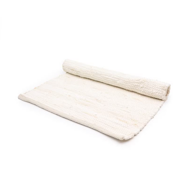 Baumwollteppich Creme 50 × 90 cm – Kleiner handgewebter Teppich