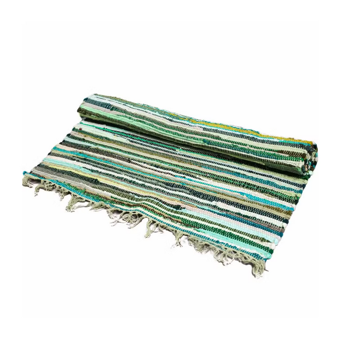Kleiner Baumwollteppich Grün 50 × 90 cm – Handgewebter Flickenteppich