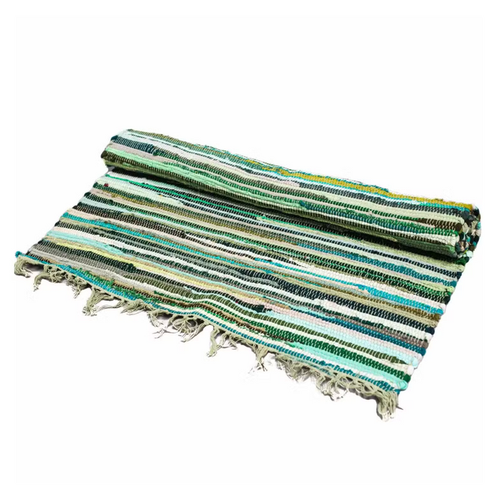 Baumwollteppich Grün 90 × 150 cm – Handgewebter Flickenteppich