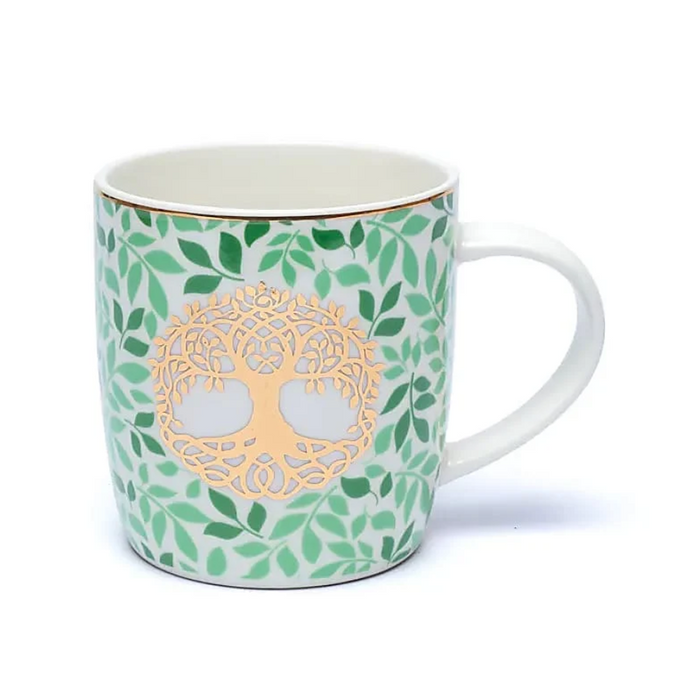 Teetasse Lebensbaum mit Edelstahlsieb & Deckel – Grün und Gold