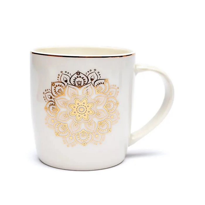 Teetasse mit Edelstahlsieb & Deckel – Weisses Mandala
