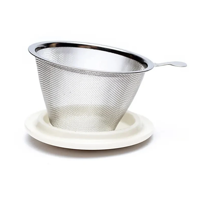 Teetasse mit Edelstahlsieb & Deckel – Weisses Mandala