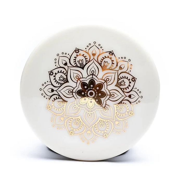 Teetasse mit Edelstahlsieb & Deckel – Weisses Mandala
