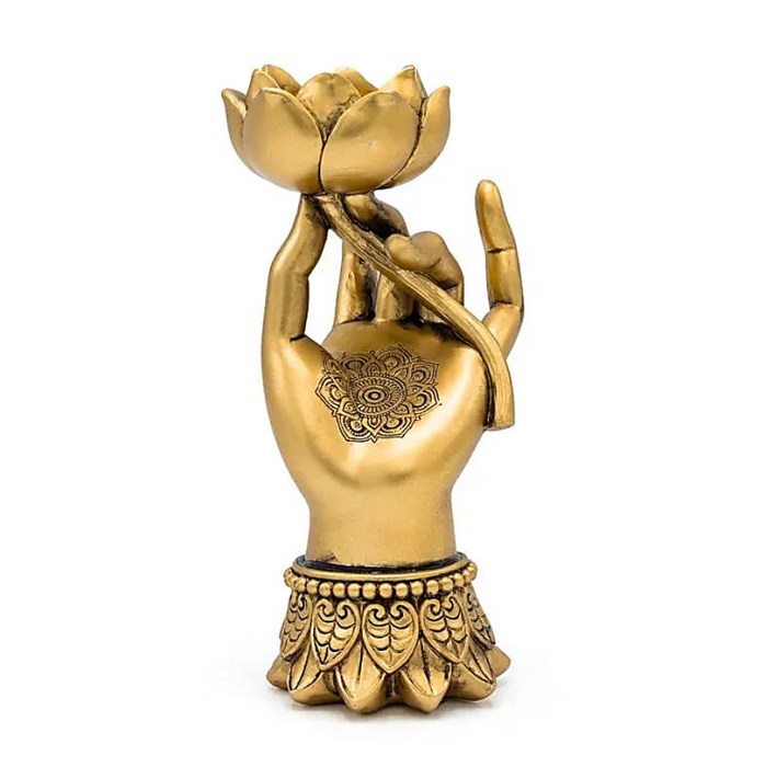 Teelichthalter Lotus-Hand Varada Mudra – Goldfarben