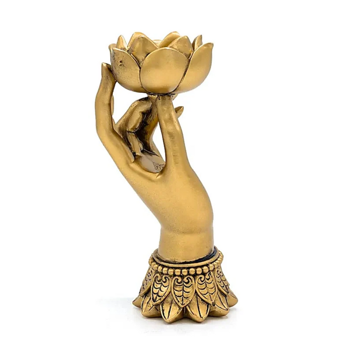 Teelichthalter Lotus-Hand Varada Mudra – Goldfarben