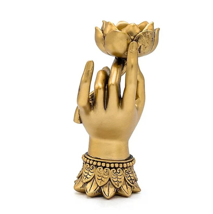 Teelichthalter Lotus-Hand Varada Mudra – Goldfarben