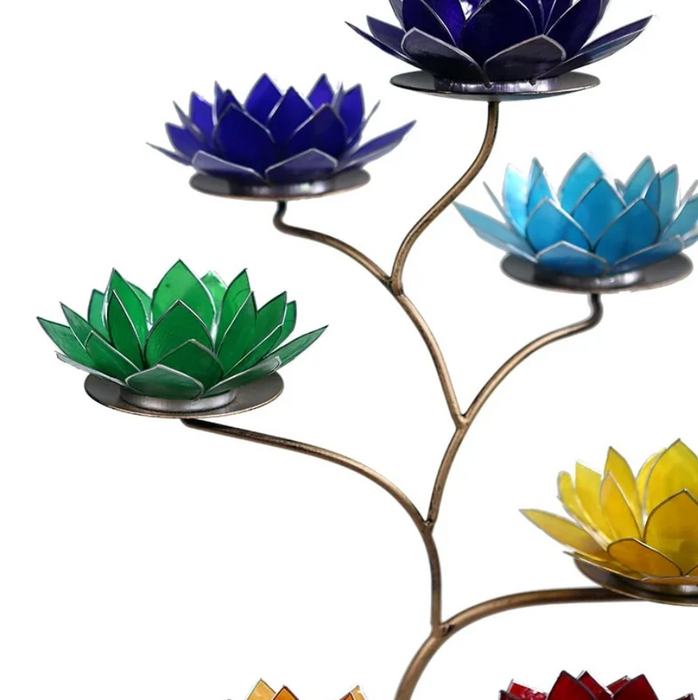 Chakra Lotus-Teelichthalter Set – Metallständer mit 7 Blüten