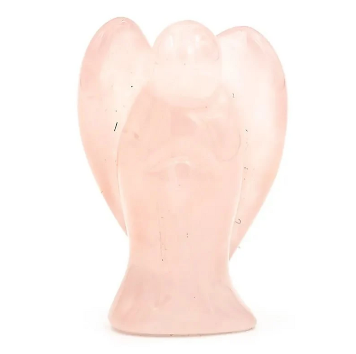 Engelsfigur aus natürlichem Rosenquarz in sanftem Rosa