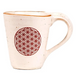 Beiger Tee- und Kaffeebecher aus Keramik mit Blume-des-Lebens-Motiv und Henkel
