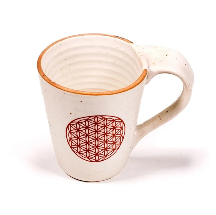 Tee- & Kaffeebecher Blume des Lebens – Keramik Beige