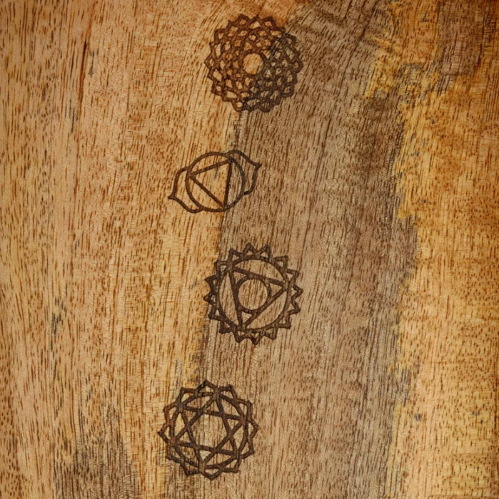 Tablett 7 Chakrasymbole – rechteckiges Serviertablett aus Mangoholz