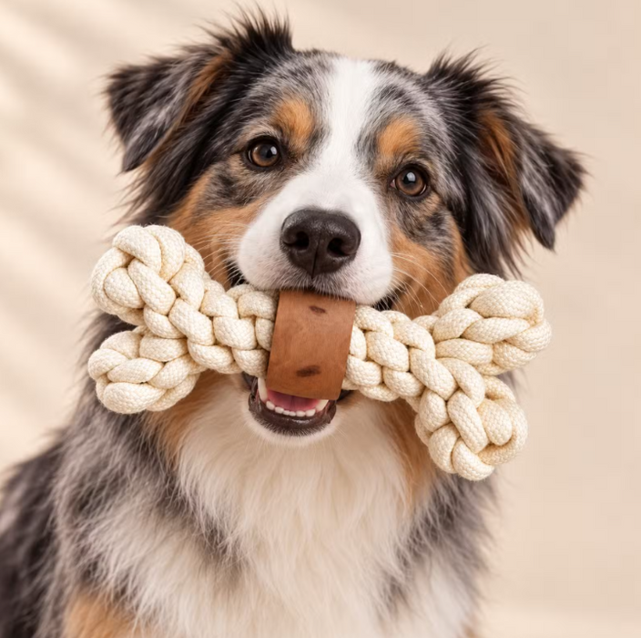 Hundespielzeug aus Kaffeeholz & Seil – Knotenknochen