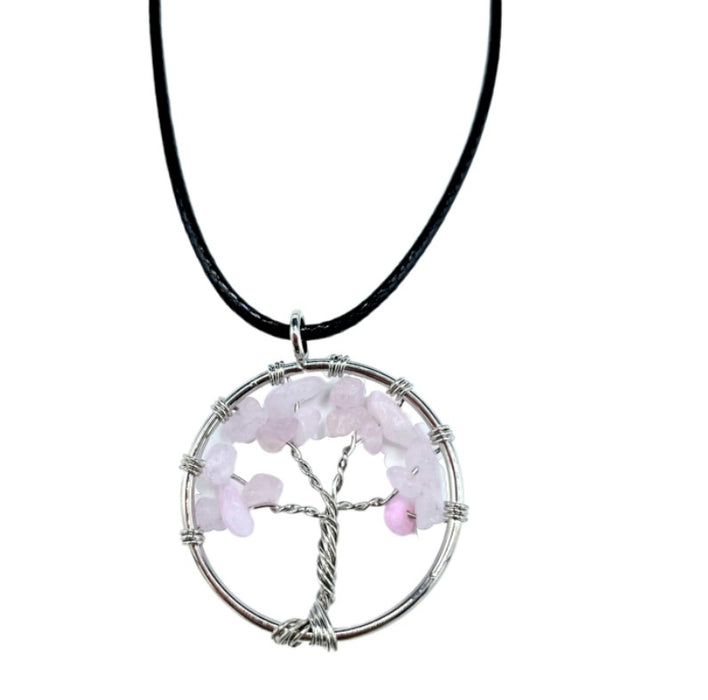 Lebensbaum Anhänger Kette – Rosenquarz Harmonie
