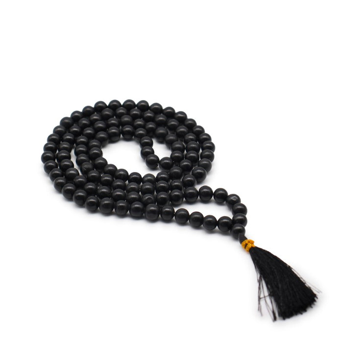 108er Schwarzer Achat Mala – Handgefertigte Meditationskette aus Naturstein