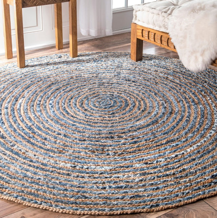 Runder Teppich aus Jute & recyceltem Denim – 90 cm