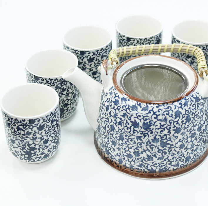Teekannen-Set mit Tassen – Blue Pattern