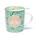 Teetasse Lebensbaum mit grünem Blätterdesign, goldfarbenem Lebensbaum-Motiv und weissem Henkel