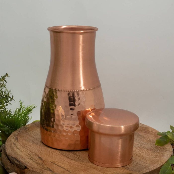 Kupferkaraffe halb gehämmert 950 ml – handgefertigt mit Deckel