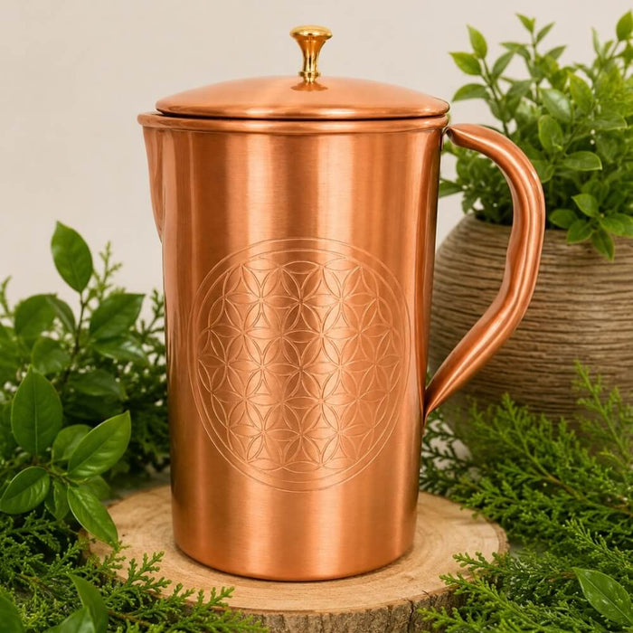Kupferkaraffe Flower of Life – 1,5 Liter aus reinem Kupfer mit Deckel