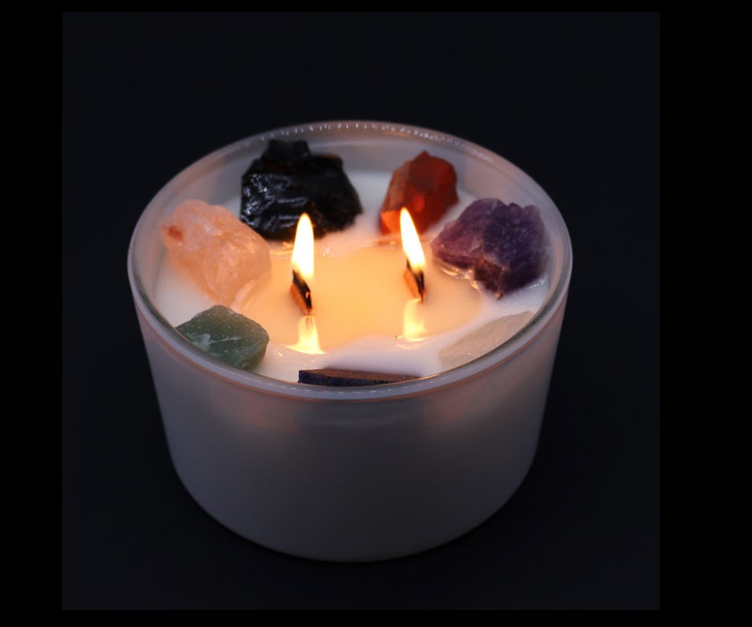 Grosse Chakra Kristallkerze – Seven Chakra Candle aus Soyawachs