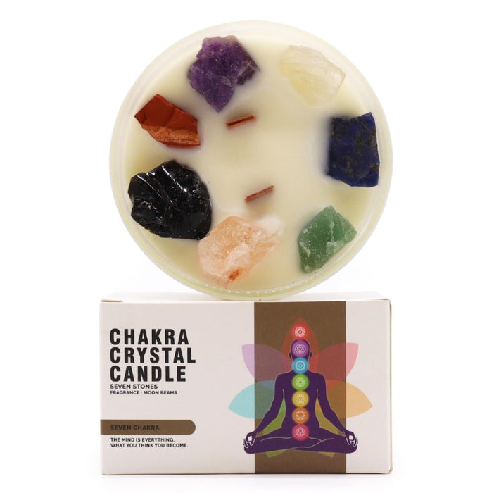 Grosse Chakra Kristallkerze – Seven Chakra Candle aus Soyawachs