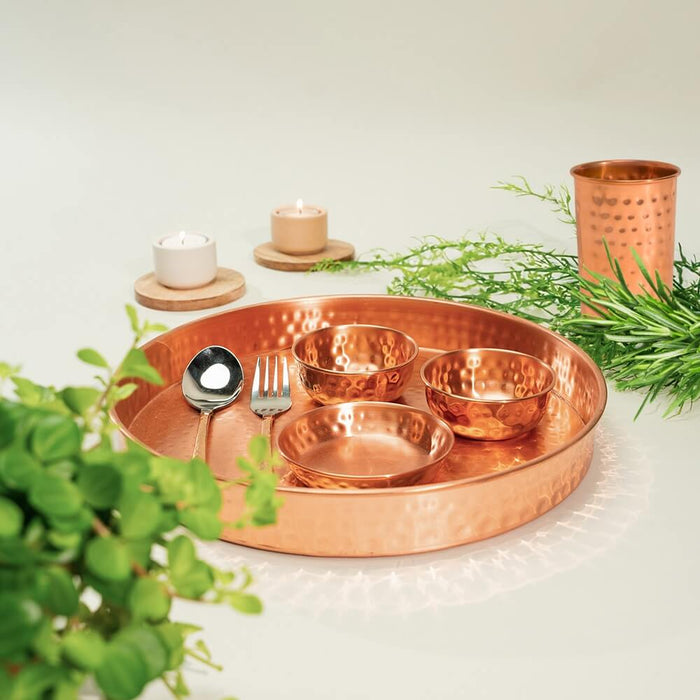Kupfer Thali Set – Traditionelles Servier- und Essgeschirr aus reinem Kupfer