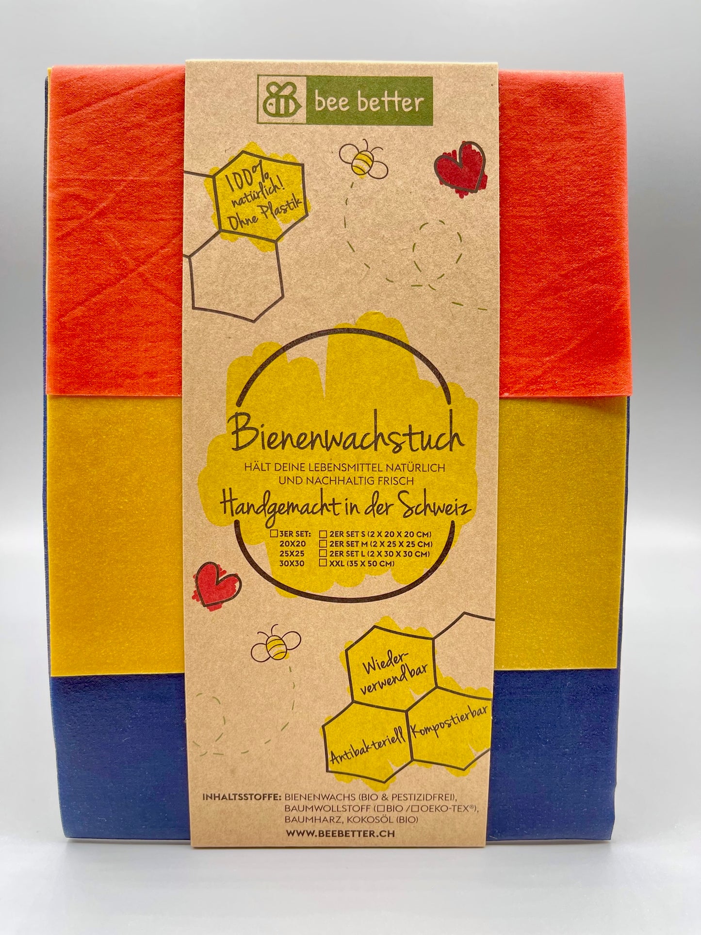 Bio Bienenwachstuch 3er Set - Pure & Gold Collection - Red Blue