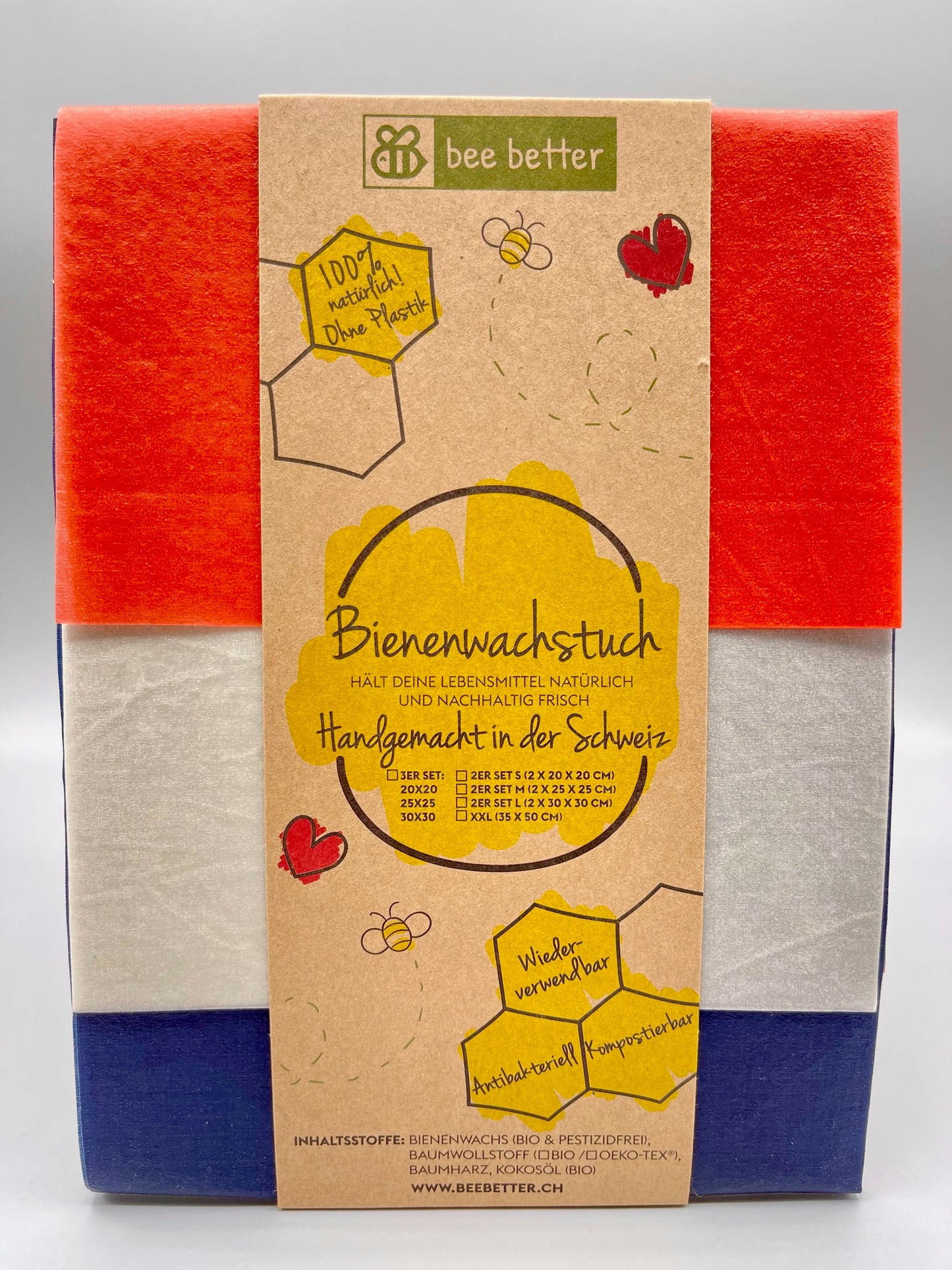 Bio Bienenwachstuch 3er Set - Pure Red White & Blue