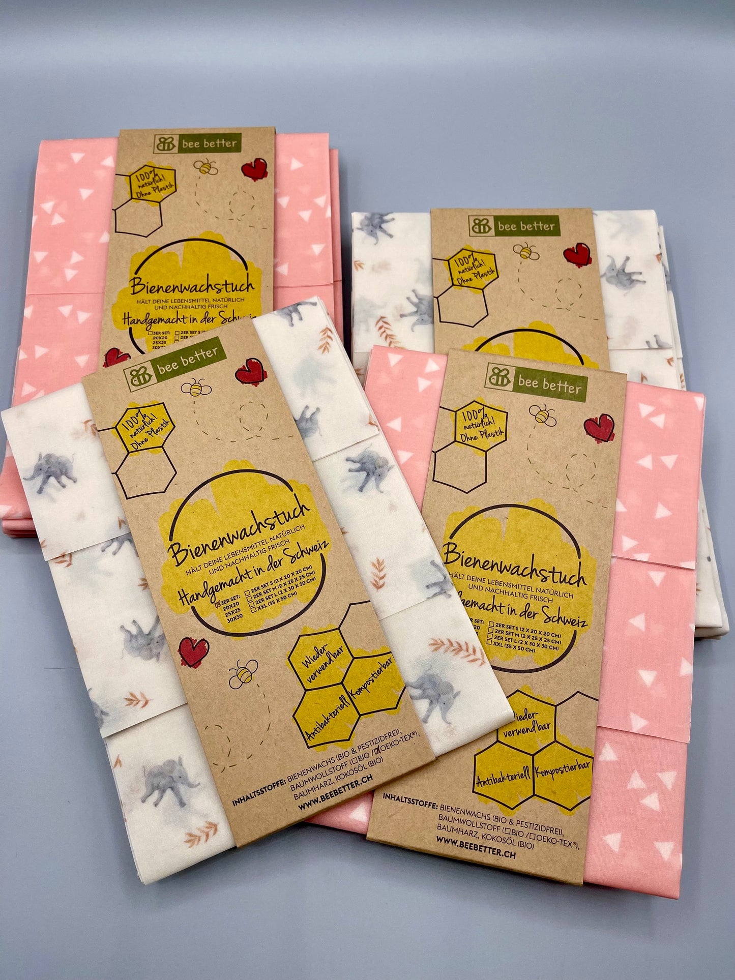 Spar-Set: 10 Bio Bienenwachstuch 3er Sets Elefanten & Dreiecke