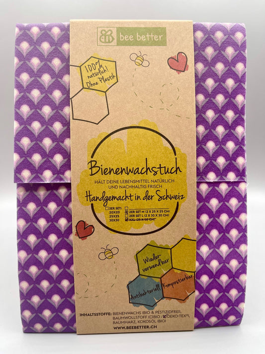 Bienenwachstuch 2er Set Medium - Tulpen violett