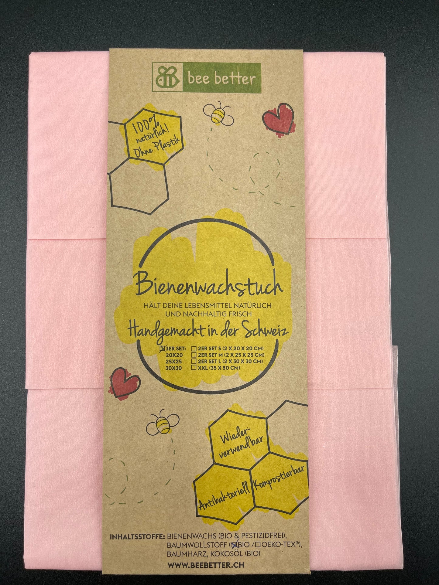 Bio Bienenwachstuch 3er Set - Pure Rosé