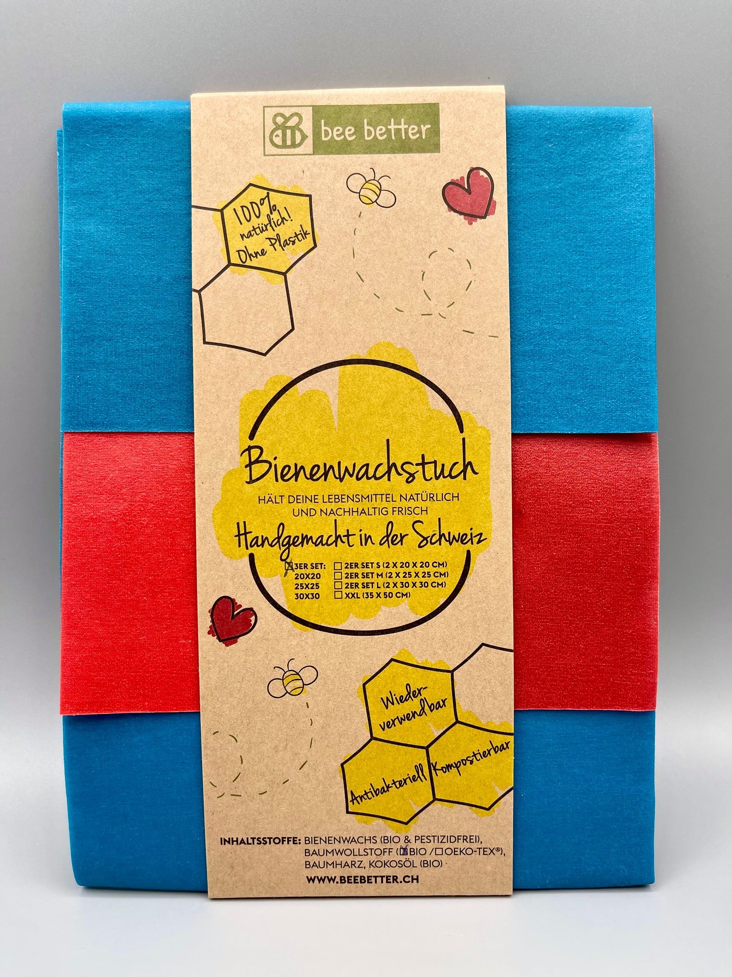 Bio Bienenwachstuch 3er Set - Pure türkis/rosa