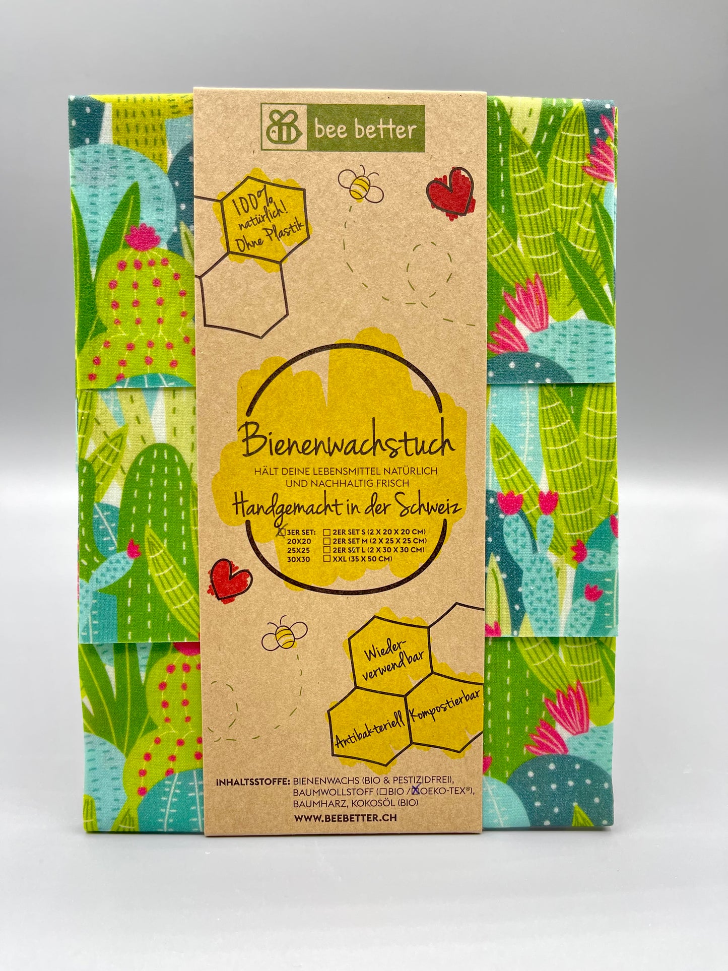 Bienenwachstuch 3er Set - Kakteen