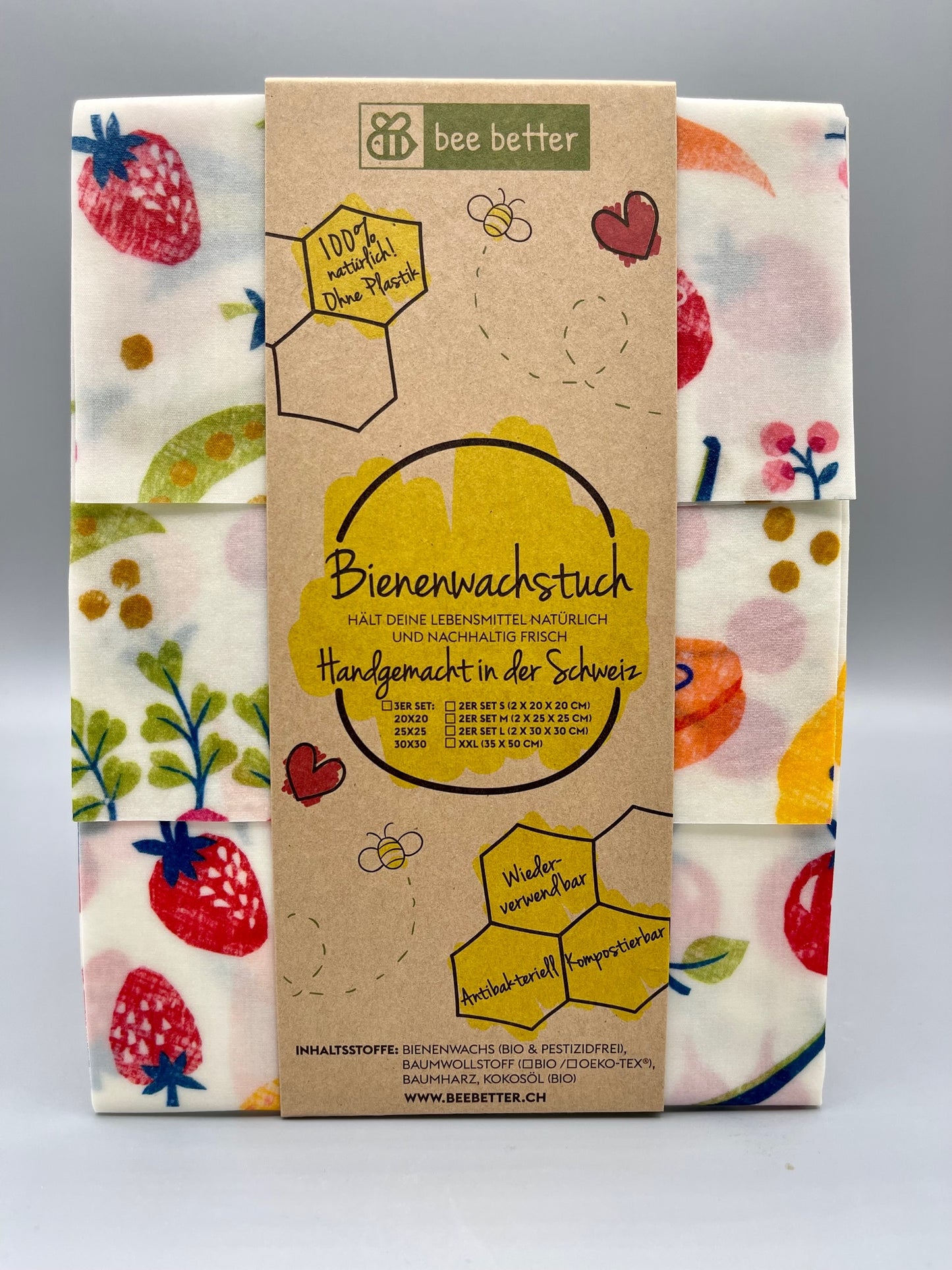 Bio Bienenwachstuch 3er Set - freche Früchtchen