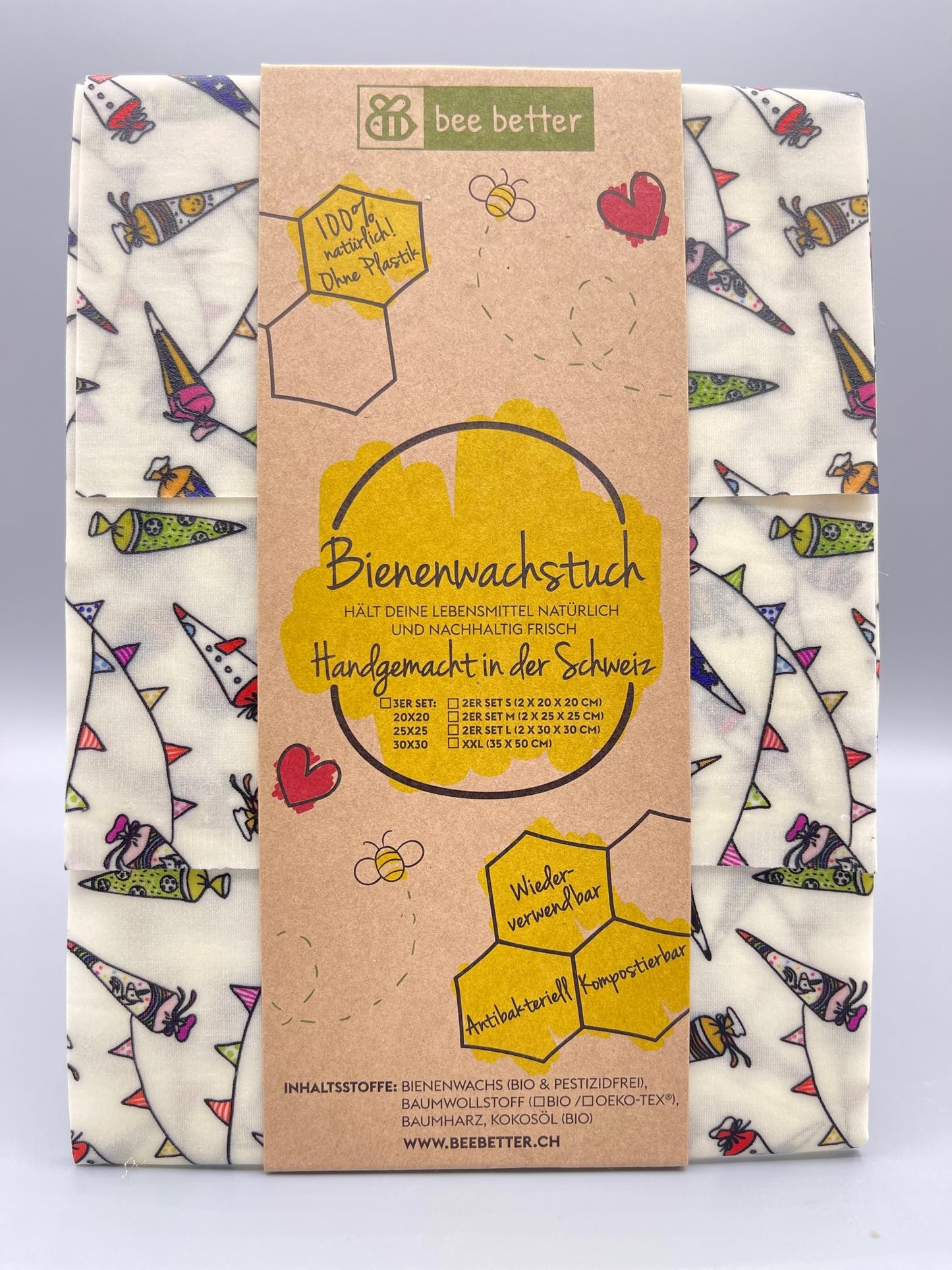 Bienenwachstuch 3er Set - Schultüte