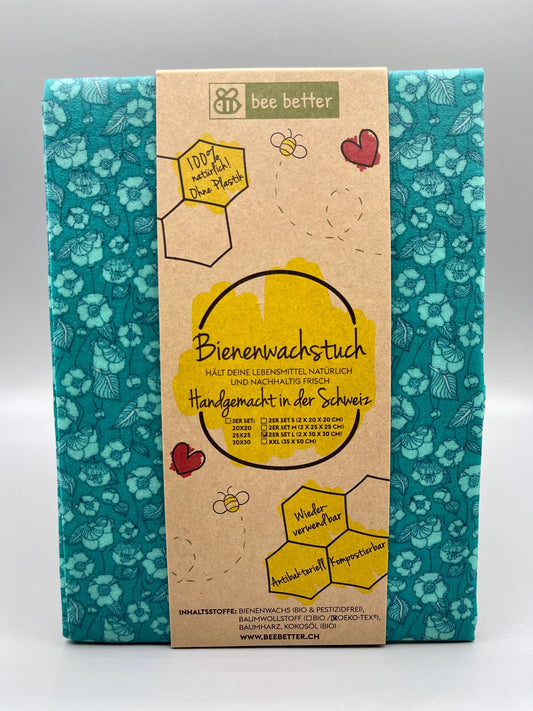 Bienenwachstuch 3er Set - Blütenpracht blau